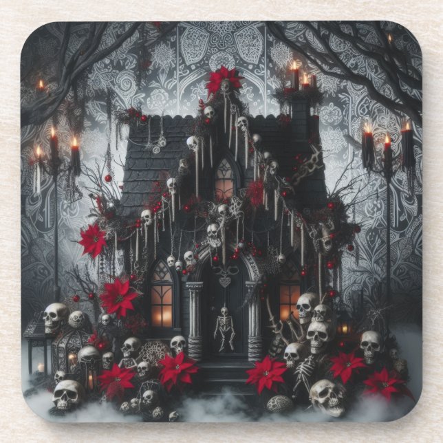 Posavasos Castillo Gótico Nocturno con Calaveras, Velas Oscu (Frente)