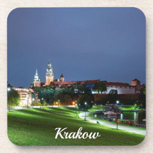 Posavasos Castillo Wawel de noche en Cracovia, Polonia