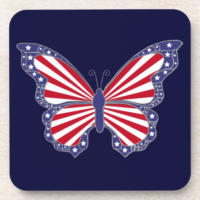 Posavasos Castillos De Mariposa Azul Y Blanco Rojo Patriótic (Frente)