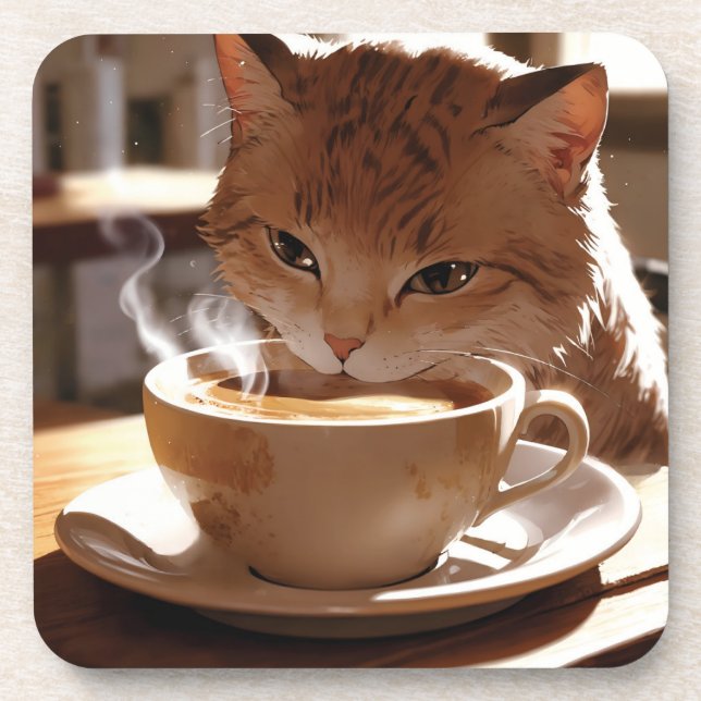 Posavasos Cat drinking coffee from a cup (Frente)