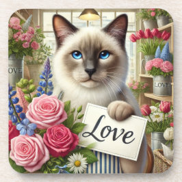 Posavasos Cat Florist con tarjeta de amor