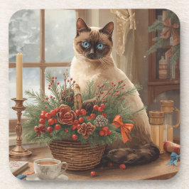 Posavasos Cat is arranging Christmas Flowers