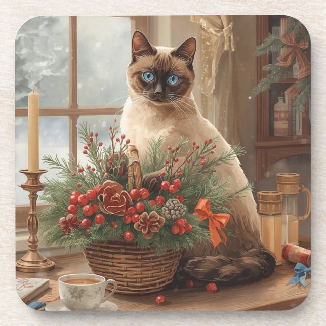Posavasos Cat is arranging Christmas Flowers (Frente)