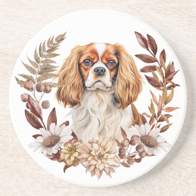 Posavasos Cavalier King Charles Spaniel Autumn Wreath (Frente)