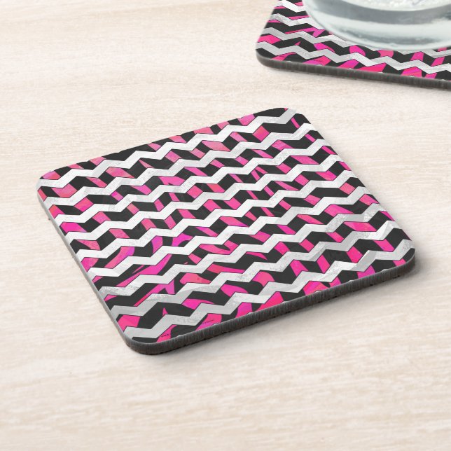 Posavasos Cebra Chevron Negro y Rosa Fucsia (Lado Izquierdo)