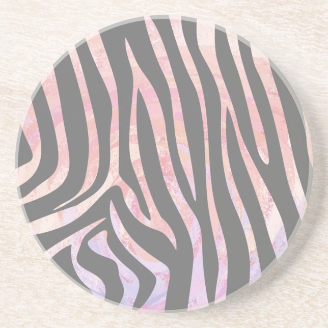 Posavasos Cebra Gris Claro y Estampado Rosa (Frente)