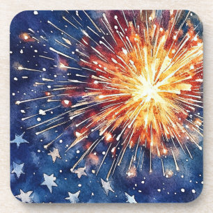 Posavasos Celebración de América. Estrellas y fuegos artific