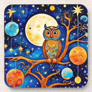 Posavasos Celestiales de búho caprichosos: estrellas, luna, 