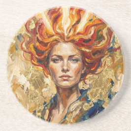 Posavasos Celtic Fire Goddess Brigid Gold Leaf Fantasy Art