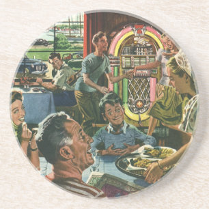 Posavasos Cena familiar vintage en un restaurante con una má
