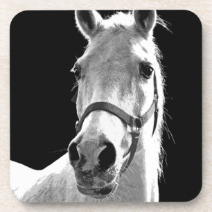 Posavasos Cerco del caballo blanco negro en la noche