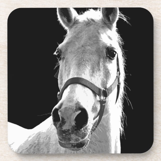 Posavasos Cerco del caballo blanco negro en la noche (Frente)