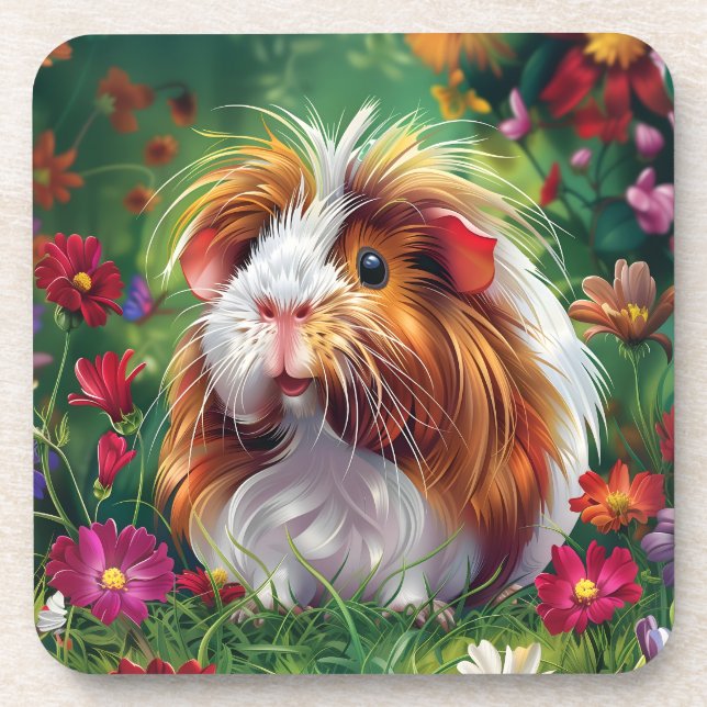 Posavasos Cerdo de Guinea entre las flores (Frente)