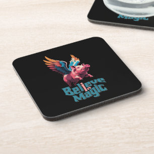 Posavasos Cerdo lindo con alas coloridas   Creer en la magia