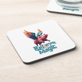 Posavasos Cerdo lindo con alas coloridas | Creer en la magia
