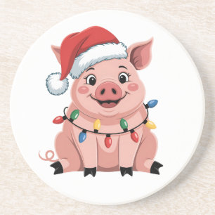 Posavasos Cerdo Navidad Sombrero de Santa Navidad Fiesta Pig