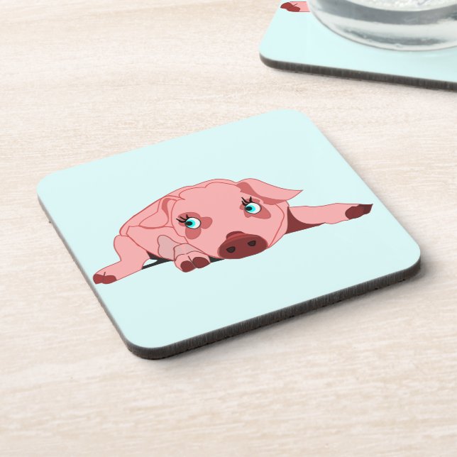 Posavasos Cerdo rosa con la escayola de los ojos azules - Tu (Lado Izquierdo)