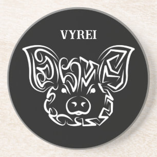 Posavasos Cerdo tribal blanco y negro