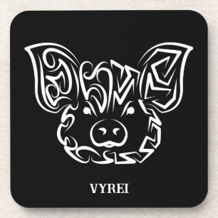 Posavasos Cerdo tribal blanco y negro