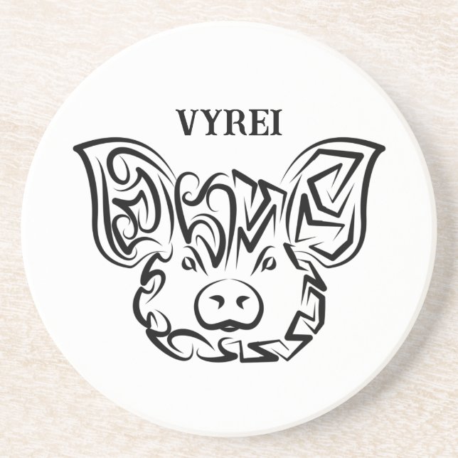 Posavasos Cerdo tribal blanco y negro (Frente)