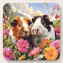 Posavasos Cerdos de Guinea entre flores silvestres