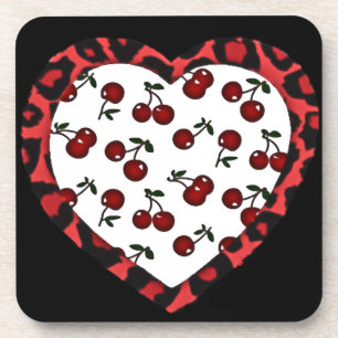 Posavasos Cerezas de Rockabilly RAB Estampado de Corazón de
