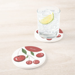 Posavasos Cerezas Dulces Ilustración Acuarela Monogramada
