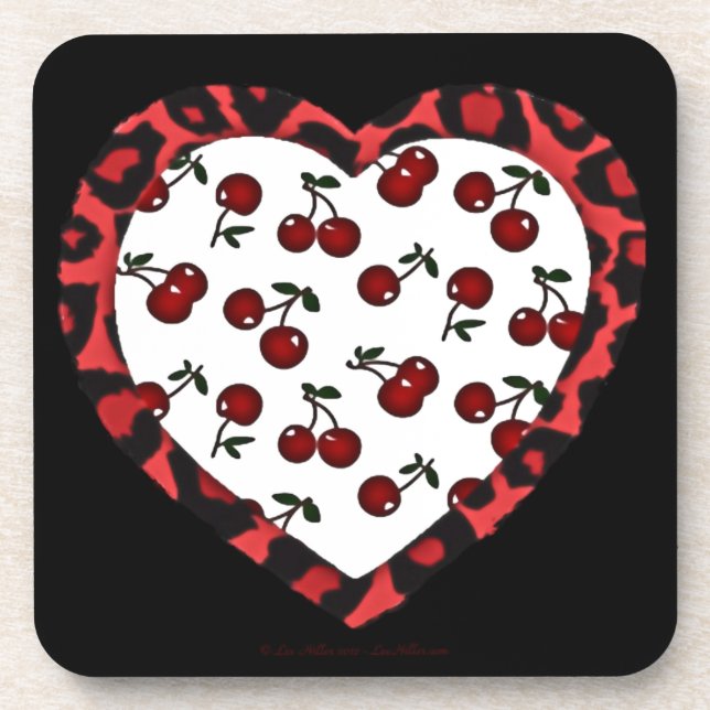 Posavasos Cerezas RAB Corazón de Estampado de Leopardo Rocka (Frente)