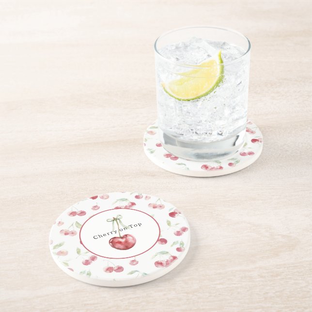 Posavasos Cerezas Rojas Hojas Verdes (Lado)