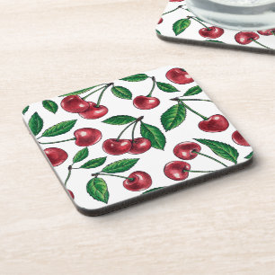 Posavasos Cerezas rojas sobre blanco
