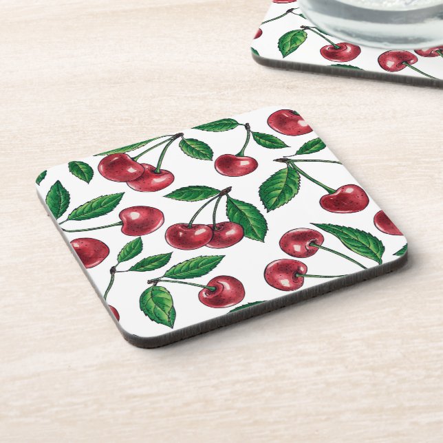 Posavasos Cerezas rojas sobre blanco (Lado Izquierdo)