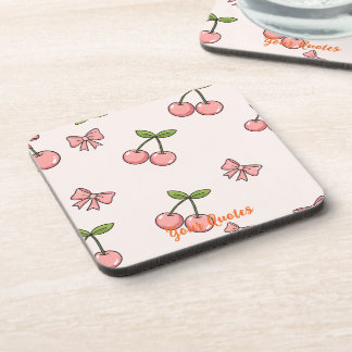 Posavasos Cerezas rosadas y lazos adorable patrón continuo
