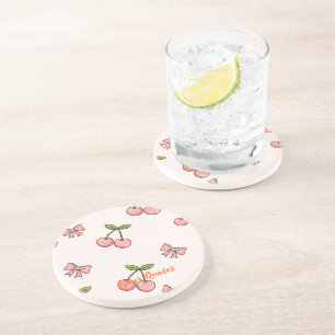 Posavasos Cerezas Rosadas y Lazos Patrón Continuo Adorable
