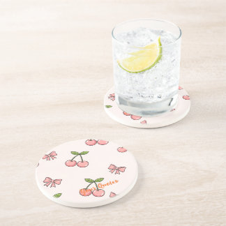 Posavasos Cerezas Rosadas y Lazos Patrón Continuo Adorable