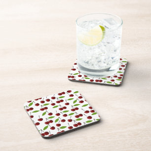 Posavasos Cerezo Rojo, Patrón De Cerezas, Hojas, Fruta
