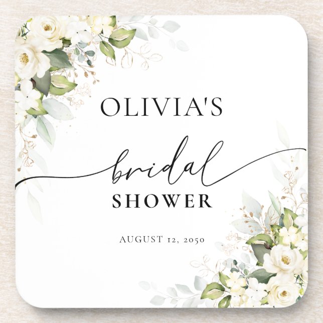 Posavasos Cervantillos para Ducha de Novia con Rosas Blancas (Frente)