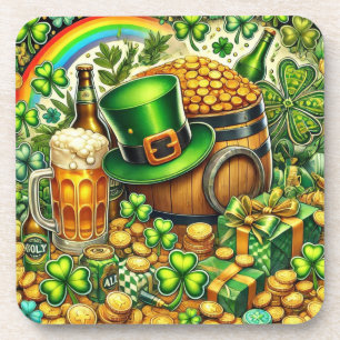 Posavasos Cerveza del día de San Patricio acuarela, monedas