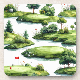 Posavasos Césped de golf con bandera roja