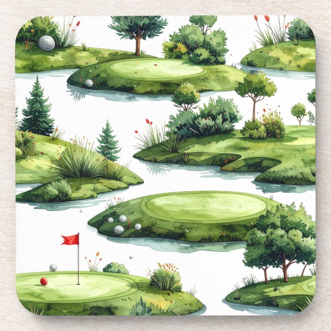 Posavasos Césped de golf con bandera roja (Frente)