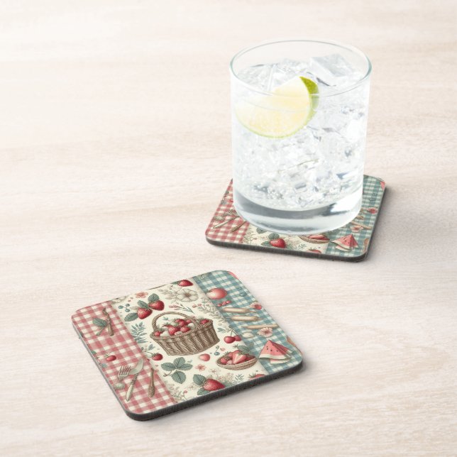 Posavasos Cesta de Frutas Gingham Diversión (Lado Derecho)