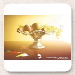 Posavasos Cesta de vidrio con frutas y mariposa