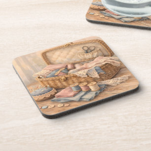 Posavasos Cesto de costura vintage estilo cottagecore pastel
