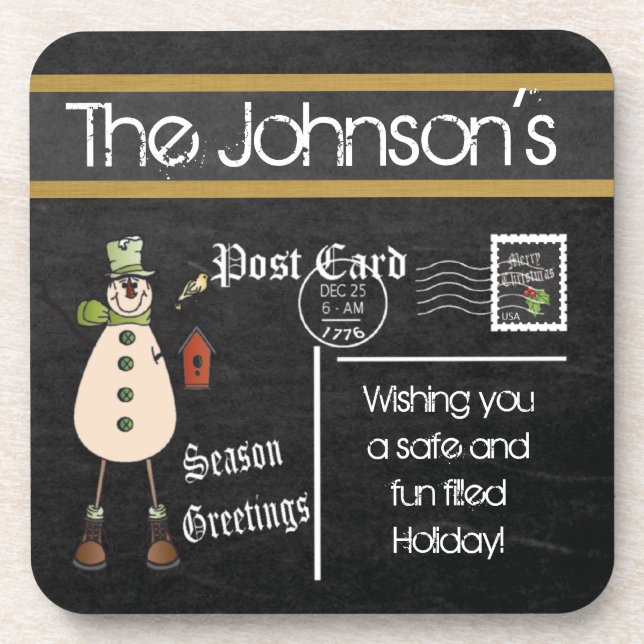 Posavasos Chalkboard de postales Vintage Christmas Snowman (Frente)
