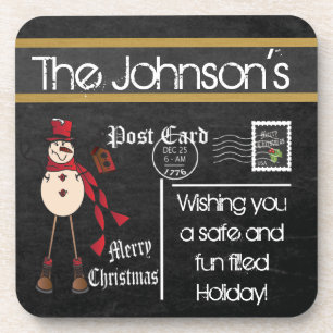 Posavasos Chalkboard de postales Vintage Christmas Snowman