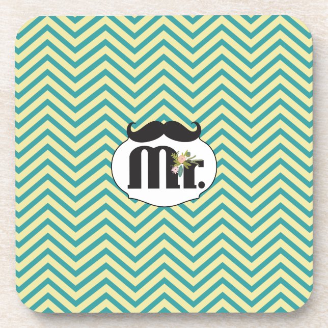 Posavasos Chalkboard Mr. Yellow y Green Zigzag Chevron (Frente)