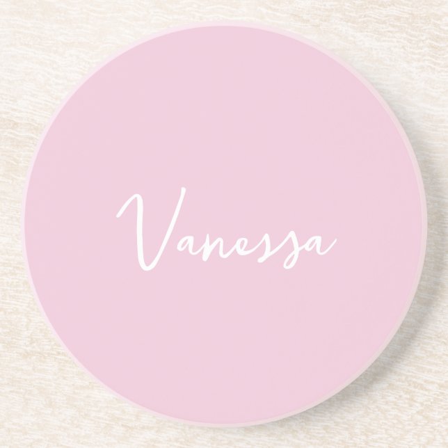 Posavasos Champán rubor rosa escritura moderna personalizada (Frente)