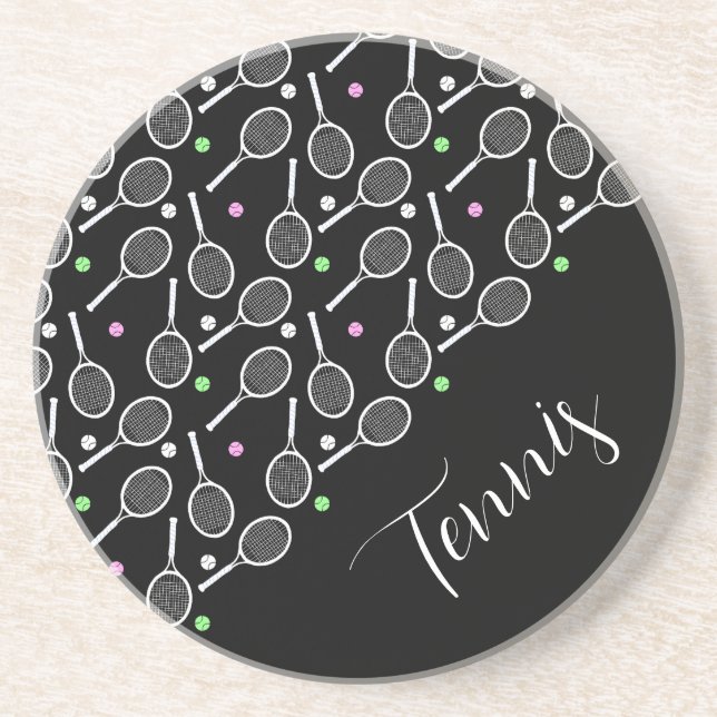Posavasos Chaquetas de tenis y bolas extravagantes negros (Frente)