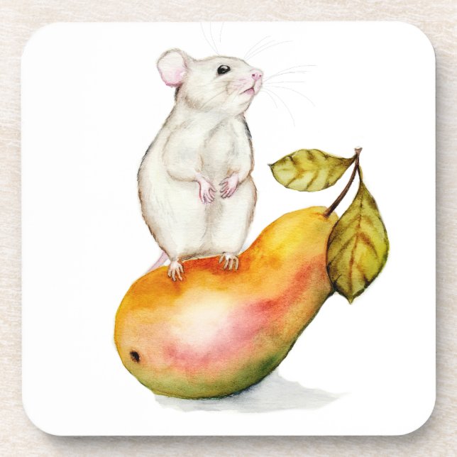 Posavasos Charming Mouse on a Pear (Frente)