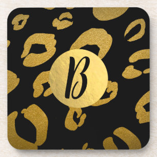 Posavasos Cheetah Leopardo Glam Foil Moderno Chic Oro Negro