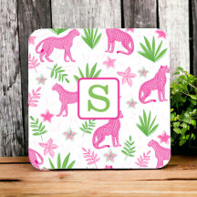 Cheetah rosa Monograma blanco Preppy